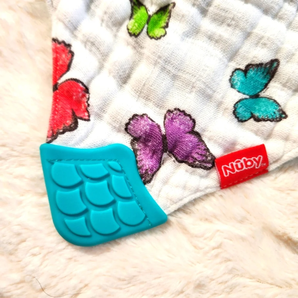 Nuby Reversible 100% Natural Cotton Muslin 3 Piece Teething Bibs